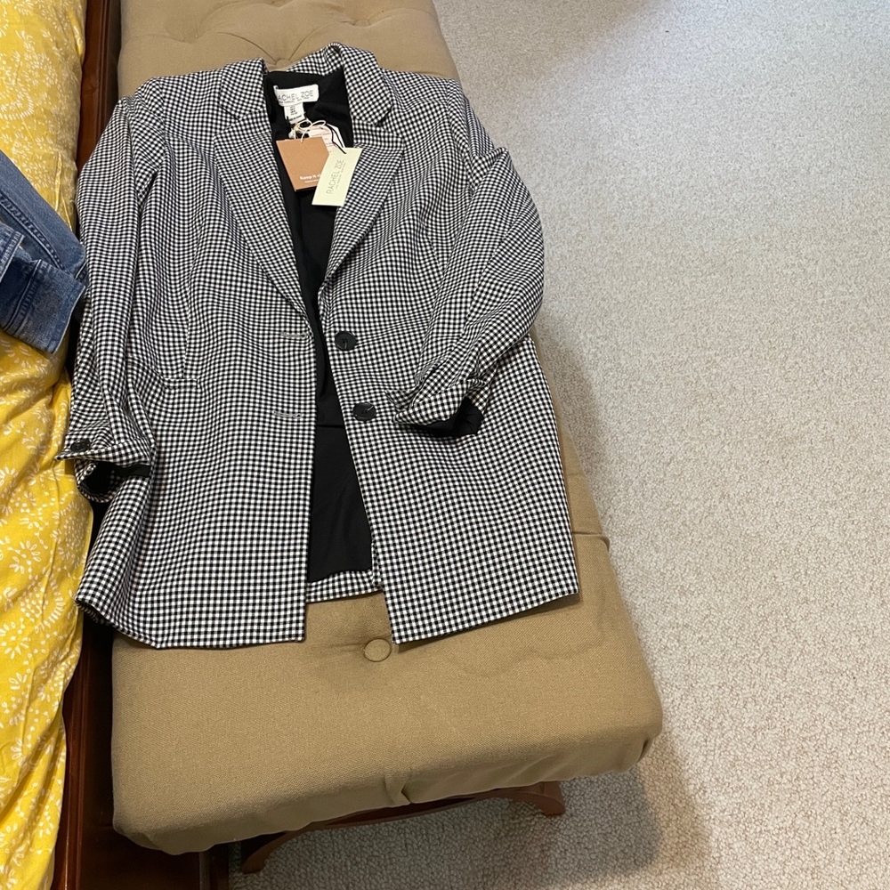 Rachel Zoe Black and White Gingham Tailored Blazer